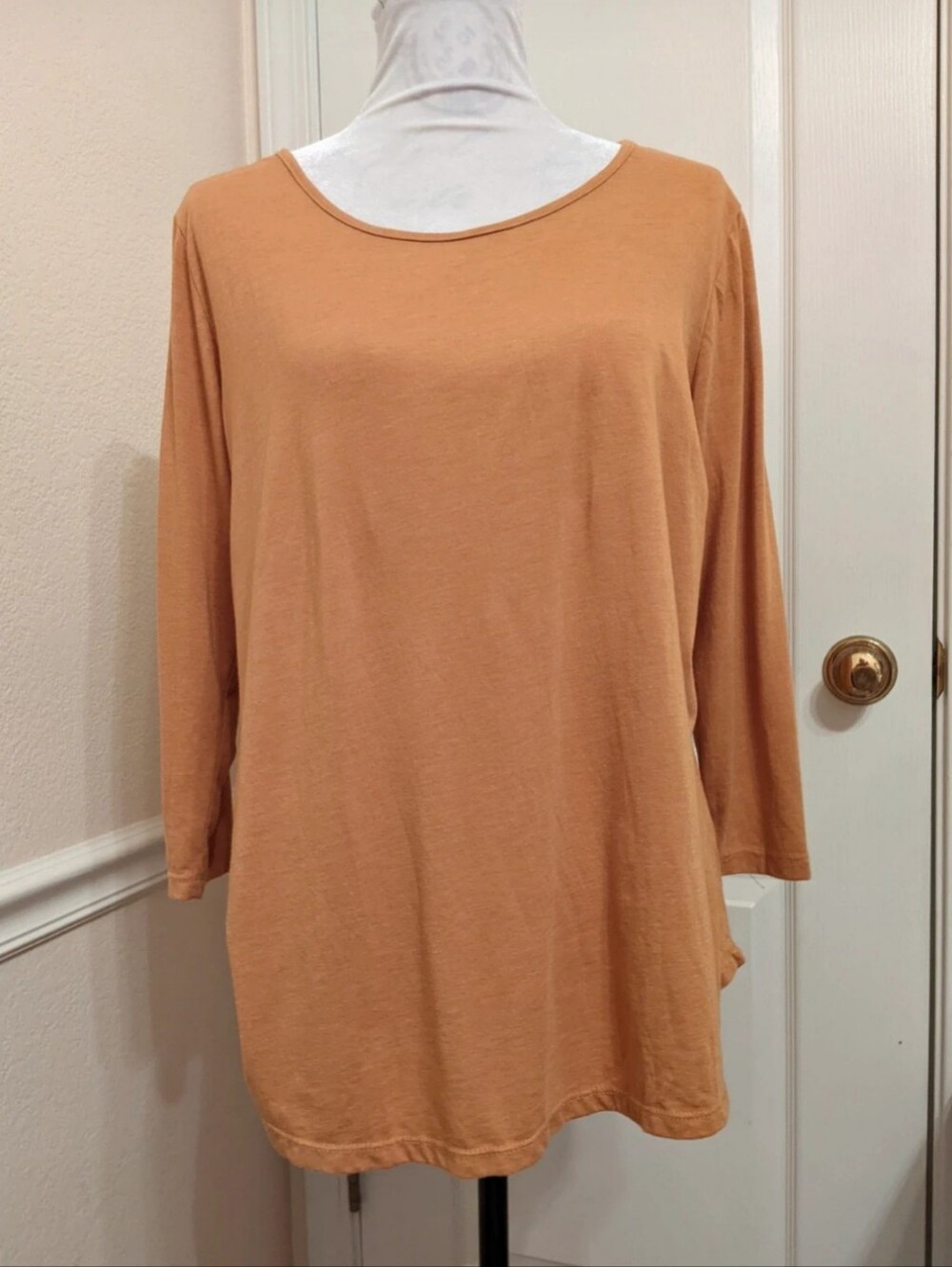 Knapp Studio Mustard Goldenrod Tee 3/4 Sleeve Curve Hem Stretchy Layer Sz Large